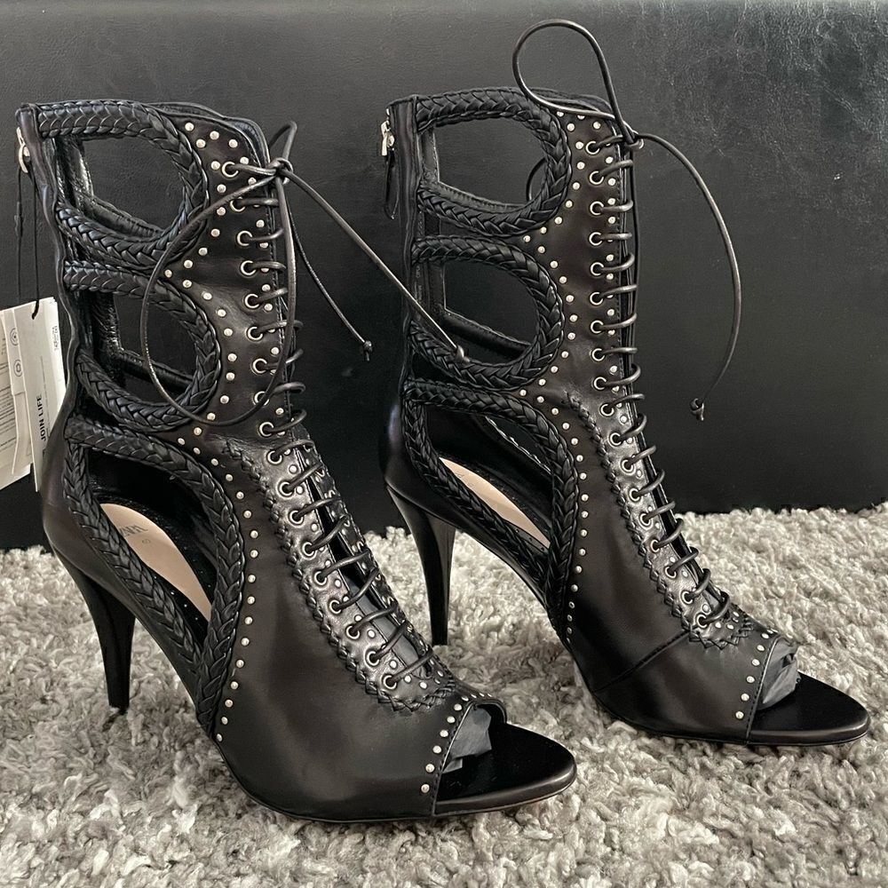 NIB Zara Studded Leather Sandal Booties - Picture 6 of 13